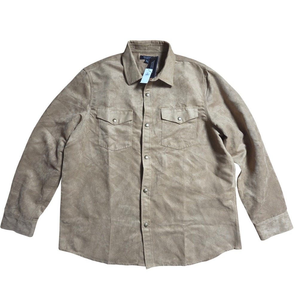 Banana Republic Mens Vegan Suede Shirt Snap Long Sleeve L Utility Minimalist NWT